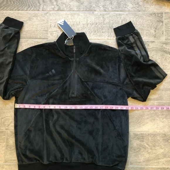 Adidas VELOUR Half Zip Track Sportswear Retro Black Sweater Men’s Size M or L - Picture 11 of 12